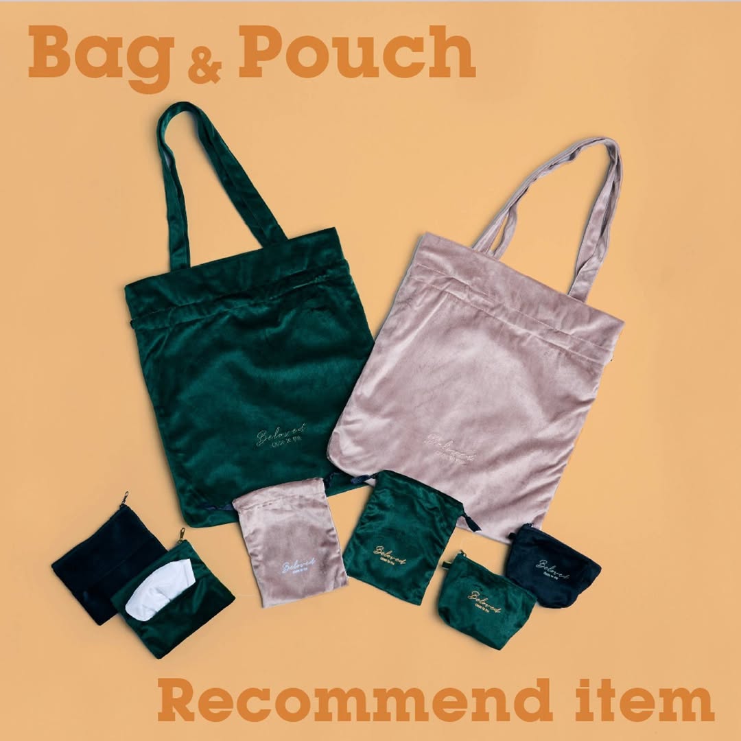 ベロア風バッグとギョロ目ポーチ