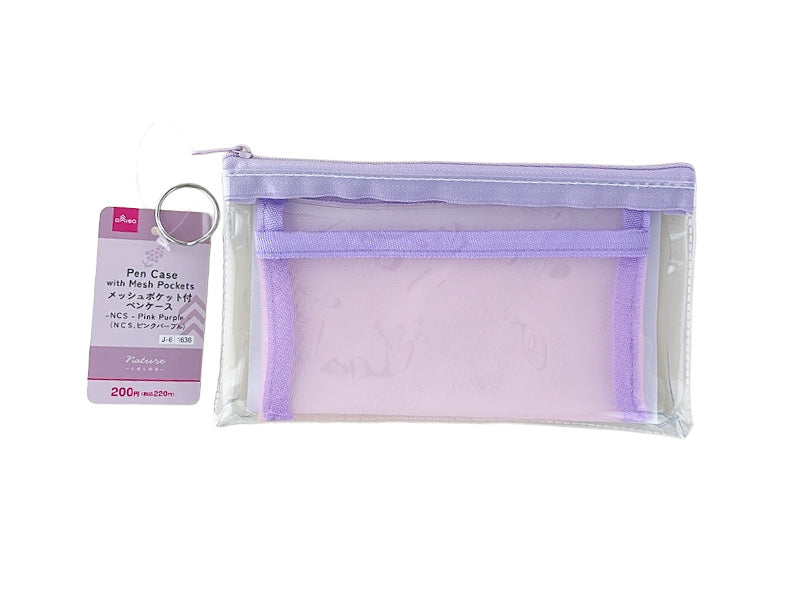 メッシュポケット付ペンケース（ＮＣＳ、ピンクパープル） ダイソー(DAISO)