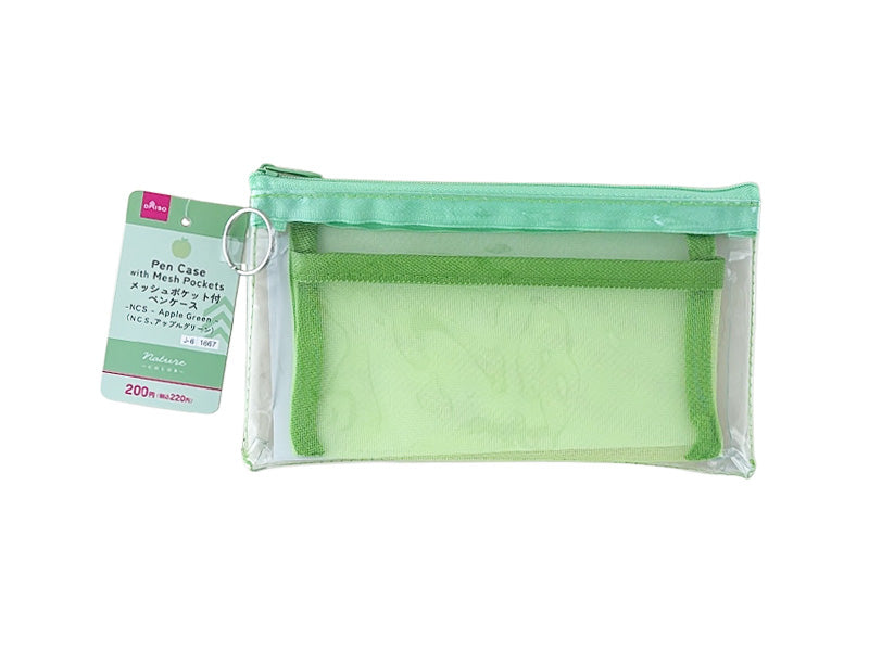 メッシュポケット付ペンケース（ＮＣＳ、アップルグリーン） ダイソー(DAISO)