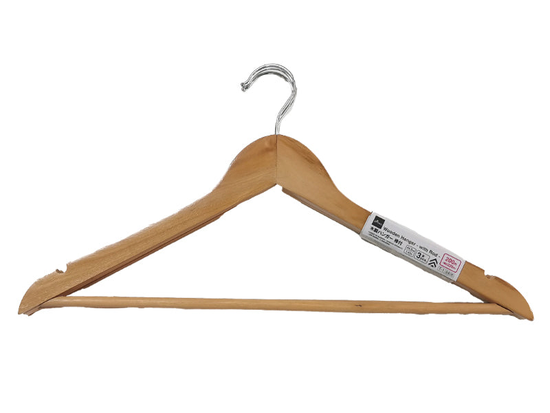 木製ハンガー（クロムメッキフック、棒付、３本） ダイソー(DAISO)