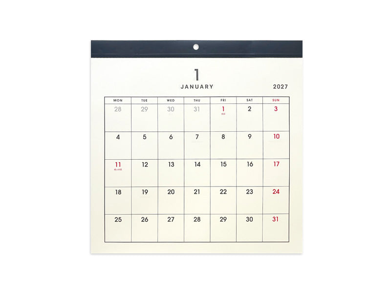 ２０２７年カレンダー（正方形、シンプル、月曜始まり） ダイソー(DAISO)