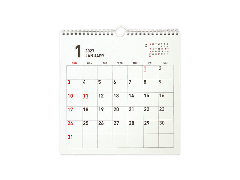 ２０２７年壁掛けＷリングカレンダー（正方形、シンプル） ダイソー(DAISO)