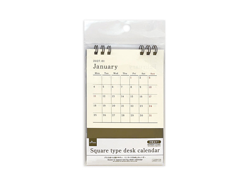 ２０２７年卓上Ｗリングカレンダー（スクエア、ブラック、月曜始まり） ダイソー(DAISO)