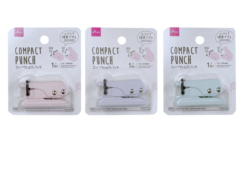 コンパクト１穴パンチ（ピンク、パープル、ミント） ダイソー(DAISO)