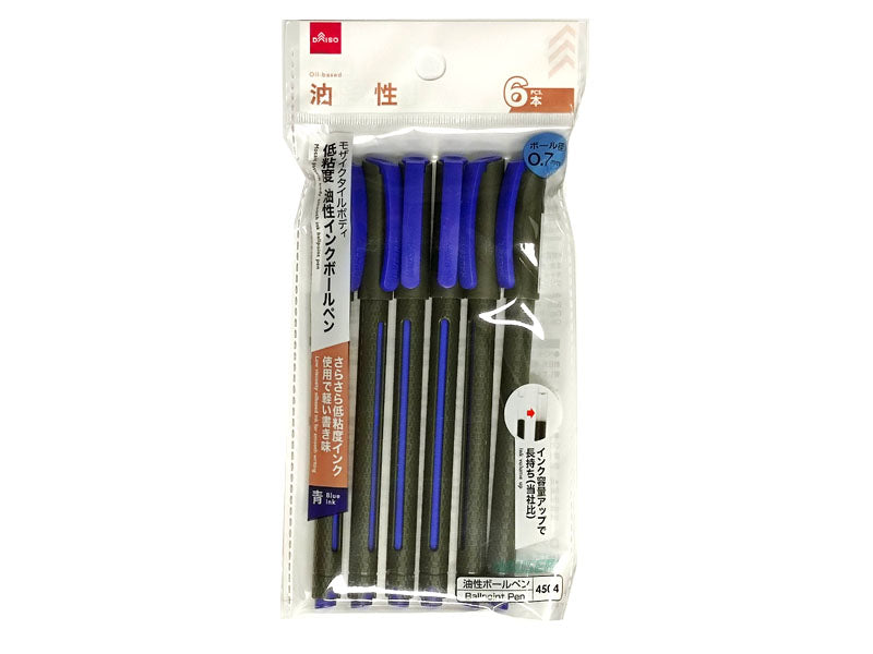 モザイクタイルボディ 低粘度油性インクボールペン（青インク、６本） ダイソー(DAISO)