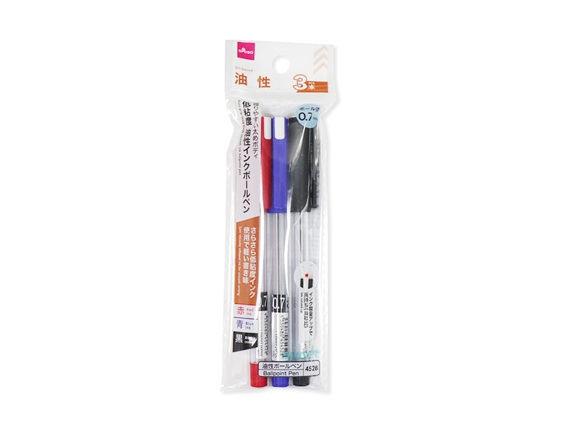 握りやすい太めボディ 低粘度油性インクボールペン（黒、赤、青、３本） ダイソー(DAISO)