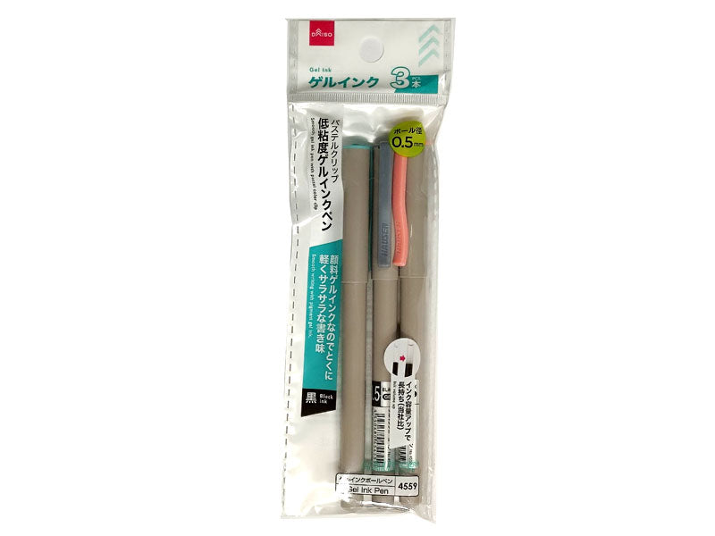 パステルクリップ 低粘度ゲルインクペン（黒インク、３本） ダイソー(DAISO)
