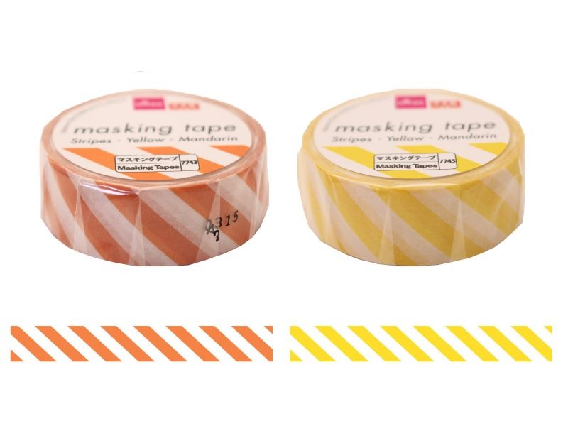マスキングテープ（ストライプ、イエロー、マンダリン） ダイソー(DAISO)
