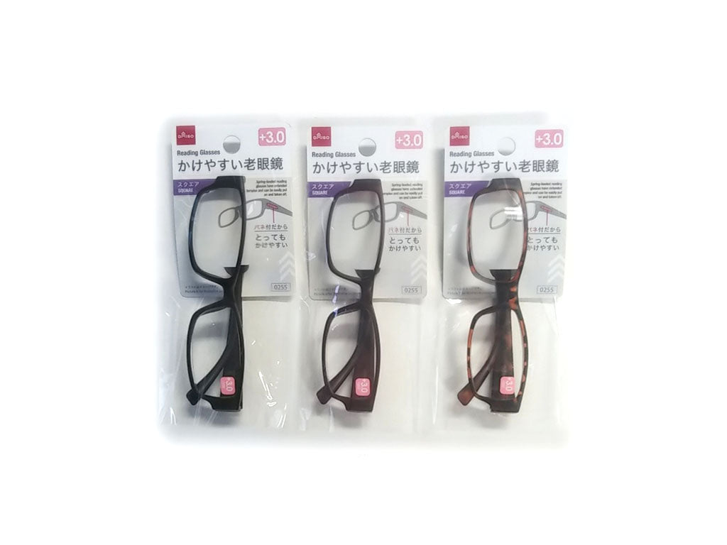 バネ付老眼鏡（スクエア、３度数） ダイソー(DAISO)