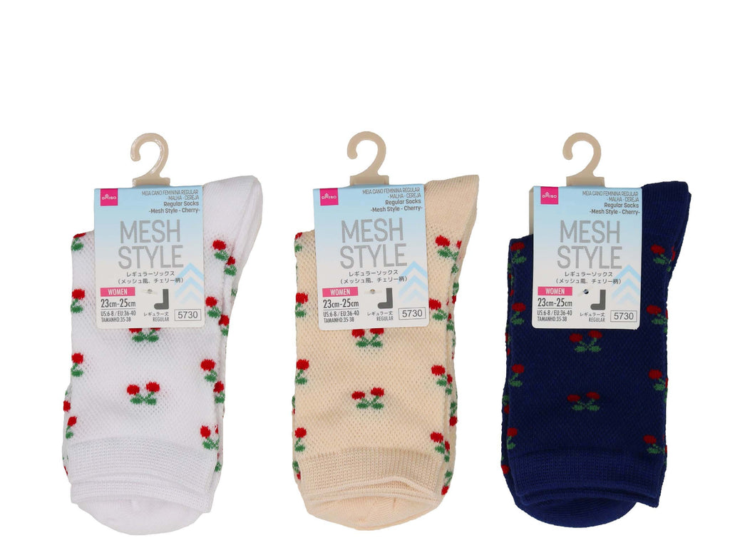 レギュラーソックス（メッシュ風、チェリー柄） ダイソー(DAISO)