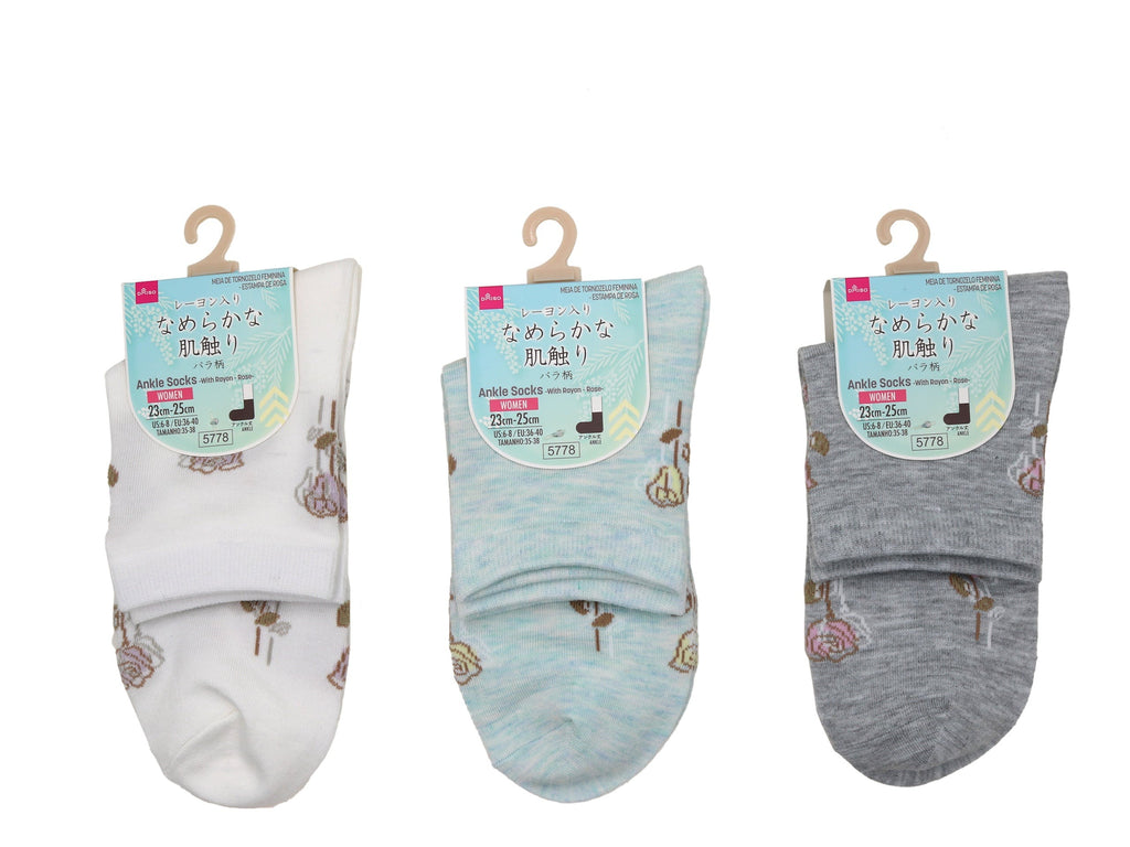 アンクルソックス（レーヨン入、バラ柄） ダイソー(DAISO)