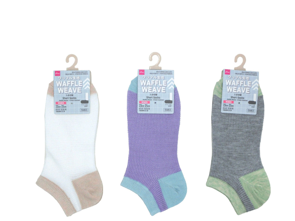 ショートソックス（ワッフル生地、３点切替） ダイソー(DAISO)