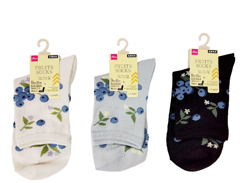 フルーツソックス（レギュラー丈、抗菌防臭、ブルーベリー柄） ダイソー(DAISO)