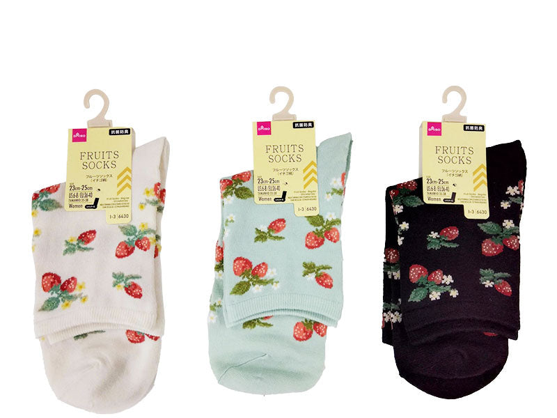 フルーツソックス（レギュラー丈、抗菌防臭、イチゴ柄） ダイソー(DAISO)