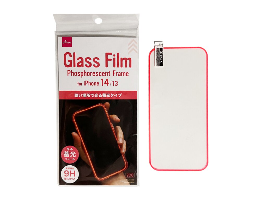 ガラスフィルム蓄光フレーム（１４＆１３、レッド） ダイソー(DAISO)