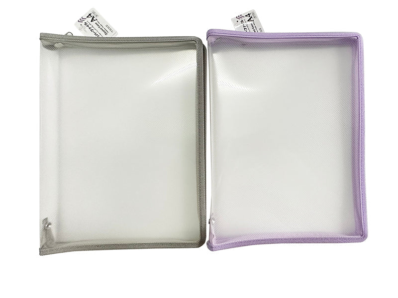 ジッパーファイル（Ａ４、ペールトーン、パープル、グレー） ダイソー(DAISO)