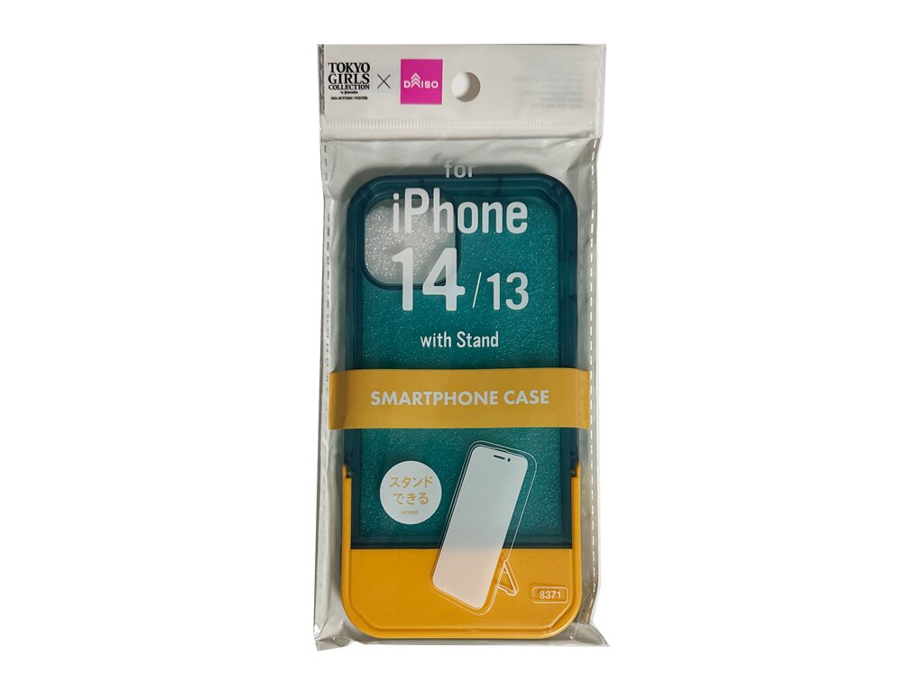 スタンド付スマホケース（１３＆１４、水色×オレンジ） ダイソー(DAISO)