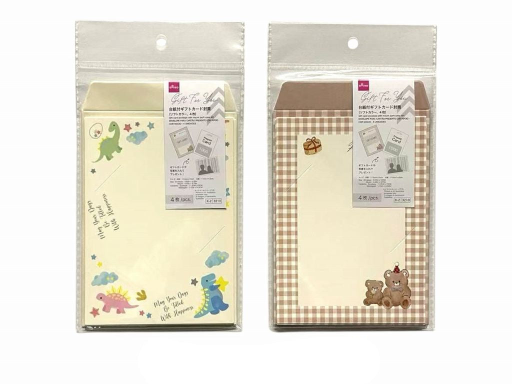 台紙付ギフトカード封筒（ソフトカラー、４枚） ダイソー(DAISO)