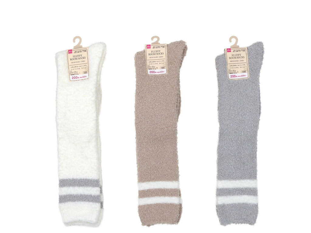 ふわふわルームソックス（ハイソックス、ライン） ダイソー(DAISO)