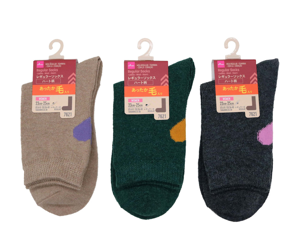 レギュラーソックス（レディース、毛入、ハート柄） ダイソー(DAISO)