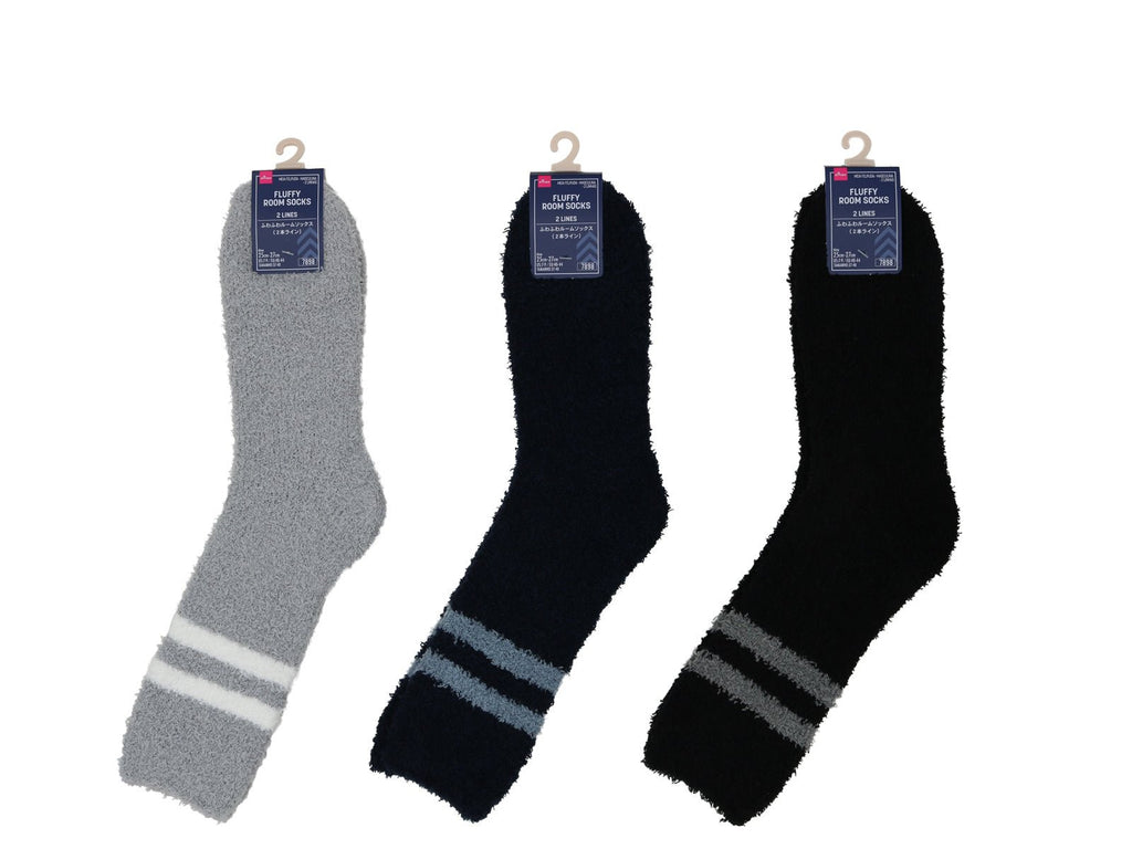 ふわふわルームソックス（メンズ、２本ライン） ダイソー(DAISO)