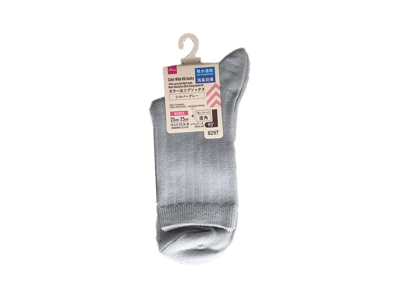 カラー太リブソックス（シルバーグレー、かかと直角、吸水速乾、消臭） ダイソー(DAISO)