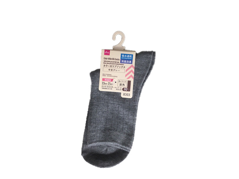 カラー太リブソックス（中杢グレー、かかと直角、吸水速乾、消臭） ダイソー(DAISO)