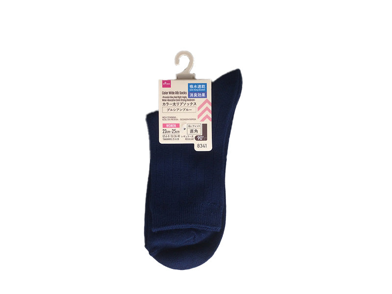 カラー太リブソックス（プルシアンブルー、かかと直角、吸水速乾、消臭） ダイソー(DAISO)