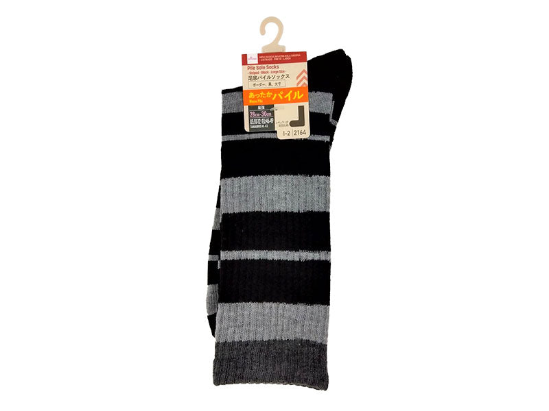 足底パイルソックス（メンズ、ボーダー、黒、大寸） ダイソー(DAISO)