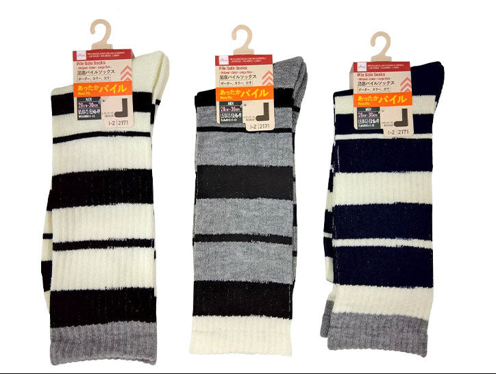 足底パイルソックス（メンズ、ボーダー、カラー、大寸） ダイソー(DAISO)