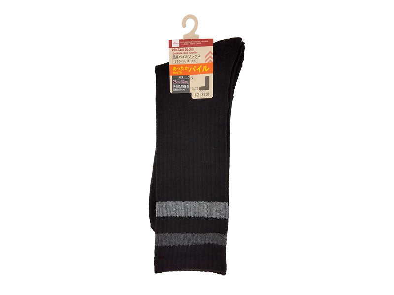 足底パイルソックス（メンズ、２本ライン、黒、大寸） ダイソー(DAISO)