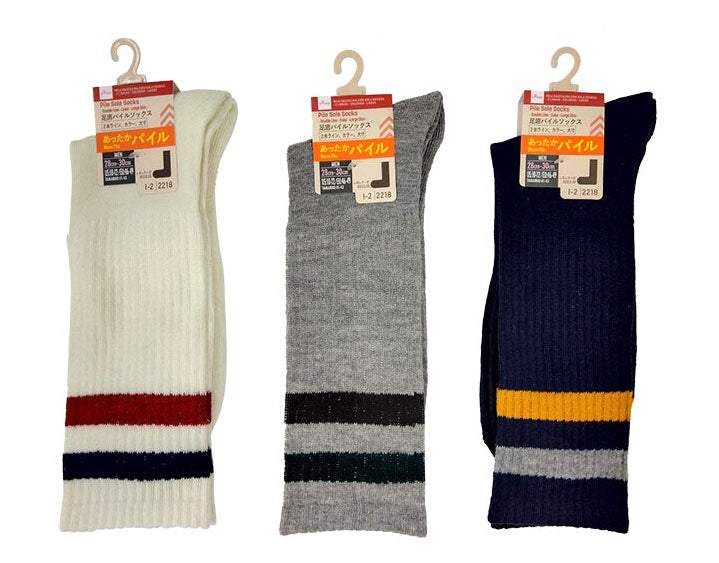足底パイルソックス（メンズ、２本ライン、カラー、大寸） ダイソー(DAISO)