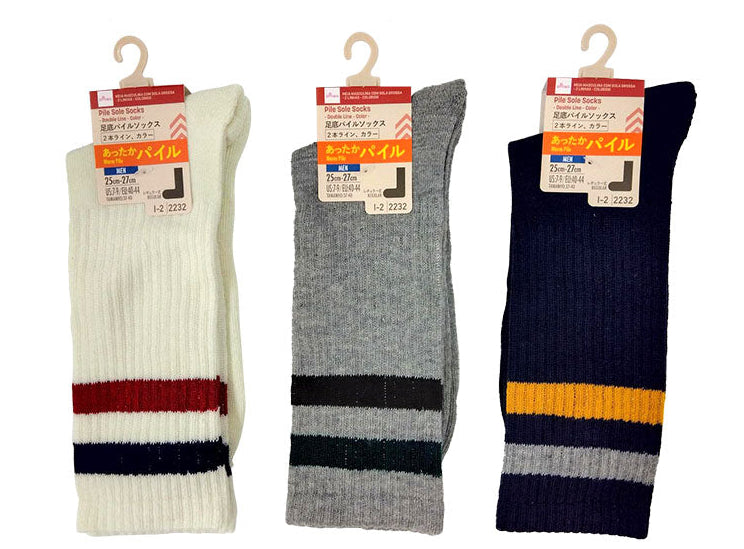 足底パイルソックス（メンズ、２本ライン、カラー） ダイソー(DAISO)