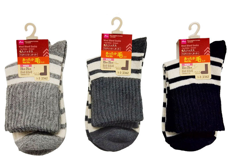 毛入ソックス（レディース、ＴＯＰシンカー、ボーダー） ダイソー(DAISO)