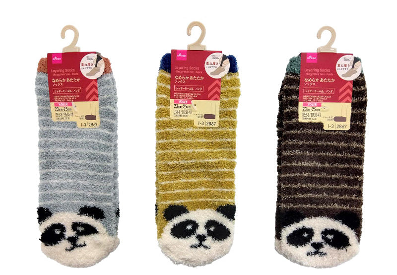 重ね履きソックス（レディース、シャギーモール糸、パンダ） ダイソー(DAISO)