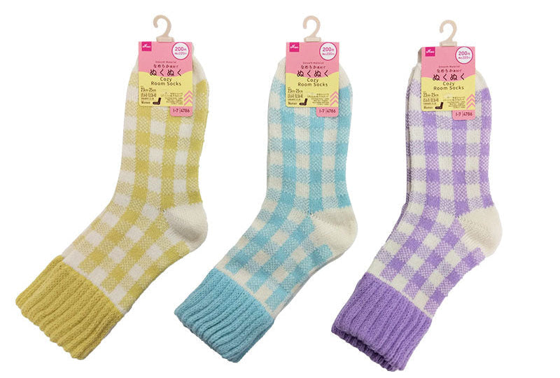 ぬくぬくルームソックス（レディース、モール糸、ギンガムチェック） ダイソー(DAISO)