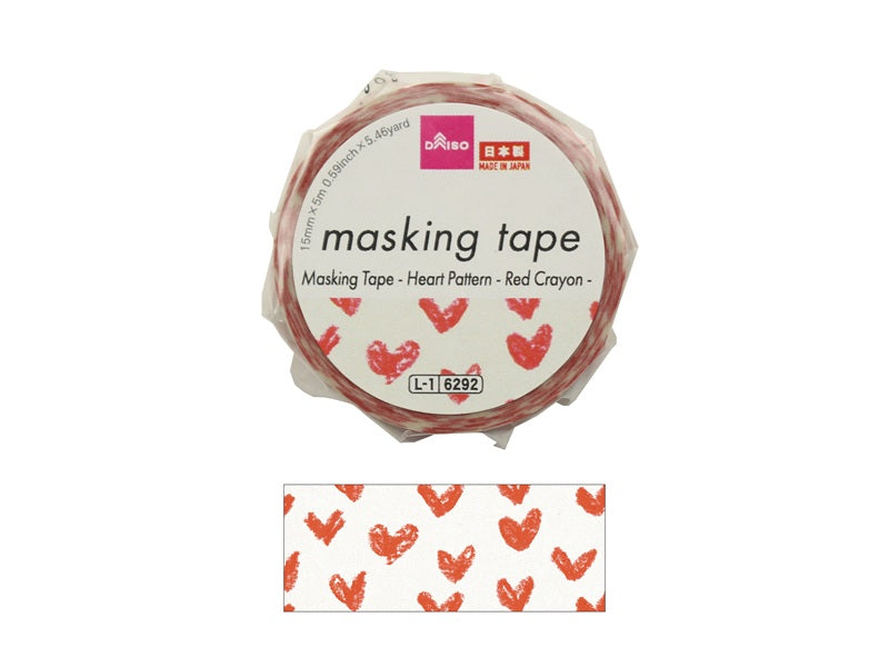 マスキングテープ（ハートパターン、クレヨンあか） ダイソー(DAISO)