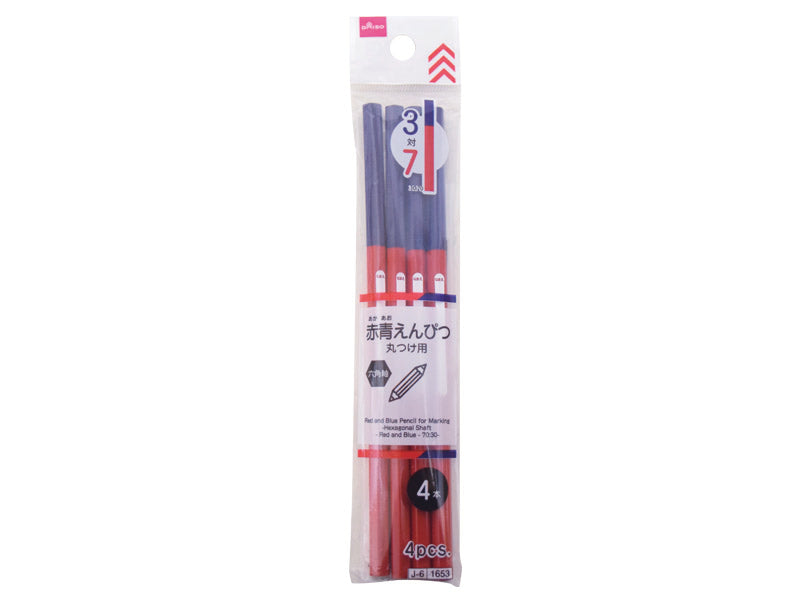 赤青鉛筆・丸つけ用（４本、六角軸、赤青（７：３）） ダイソー(DAISO)