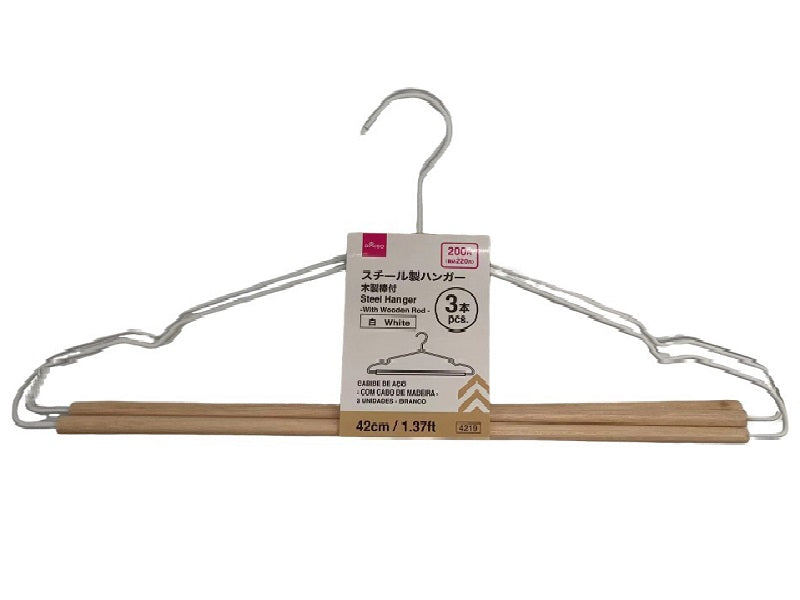 スチール製ハンガ―（木製棒付、３本、白） ダイソー(DAISO)