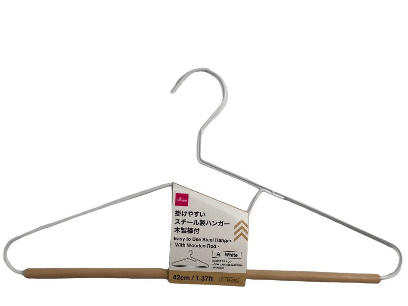 掛けやすいスチール製ハンガ―（木製棒付、白） ダイソー(DAISO)