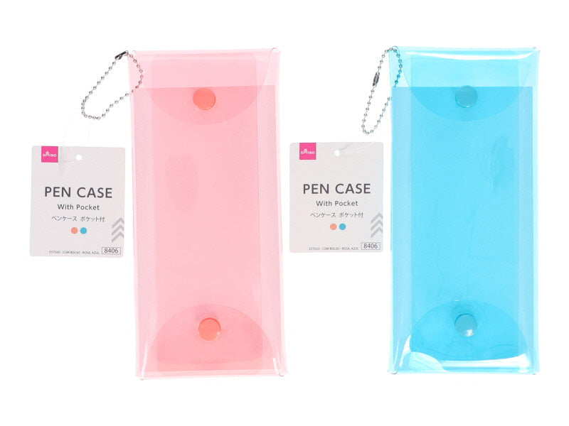 ペンケース（ポケット付、ピンク、ブルー） ダイソー(DAISO)