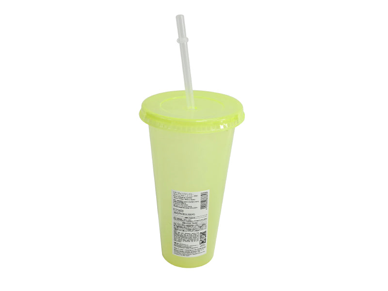 カラーチェンジタンブラー（ネオンイエロー、ストロー付き） ダイソー(DAISO)