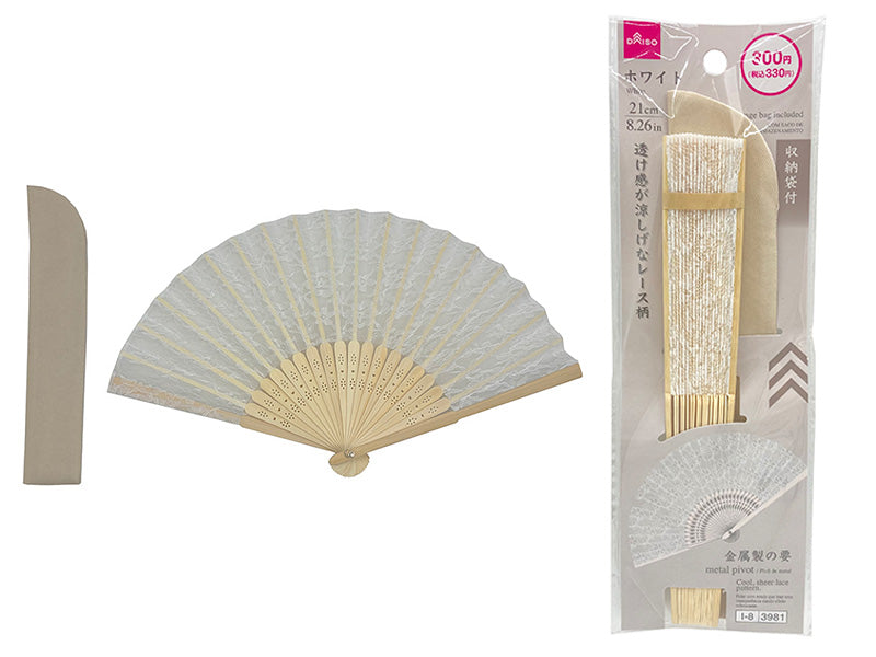 レース扇子（収納袋付、ホワイト） ダイソー(DAISO)