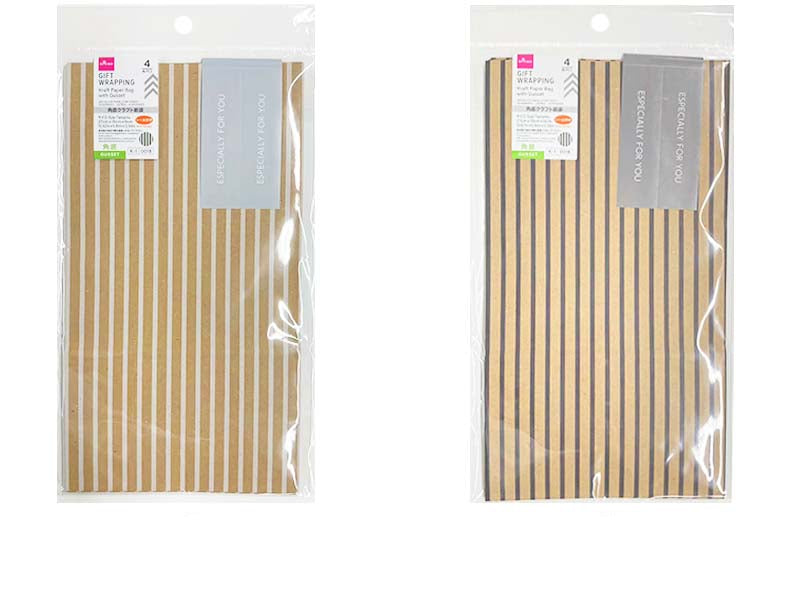 角底クラフト紙袋（ストライプ、４枚） ダイソー(DAISO)
