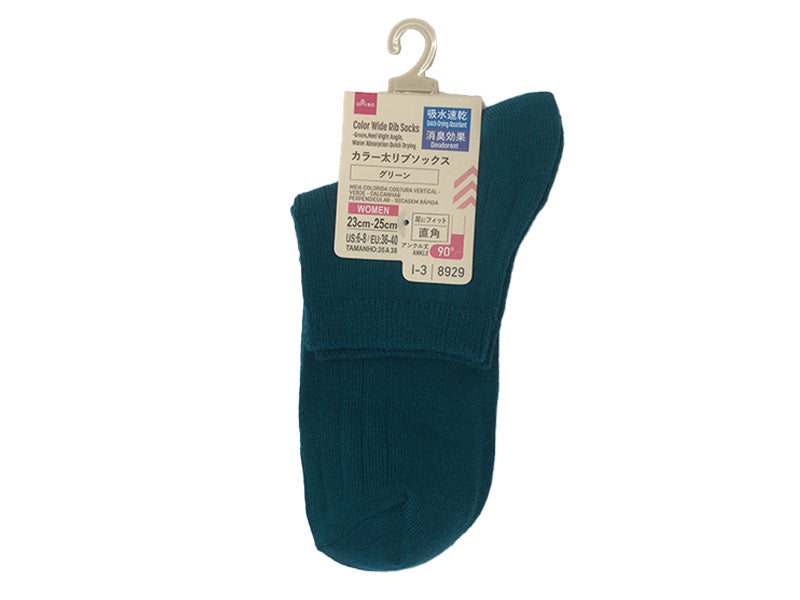 カラー太リブソックス（グリーン、かかと直角、吸水速乾、消臭） ダイソー(DAISO)