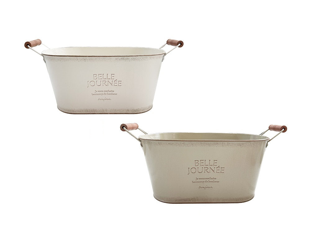 フレンチ風アイアンポット（オーバル型、木製取手付） ダイソー(DAISO)