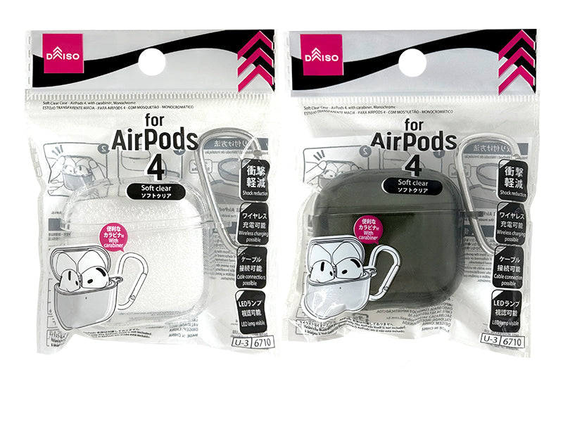 ソフトクリアケース（ＡｉｒＰｏｄｓ ４、カラビナ付、モノクロ） ダイソー(DAISO)