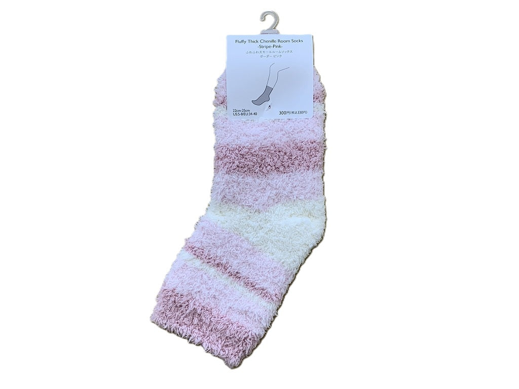 ふわふわ太モールルームソックス（ボーダー ＰＫ） ダイソー(DAISO)