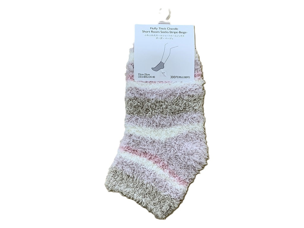 ふわふわ太モールショートルームソックス（ボーダー ＢＥ） ダイソー(DAISO)