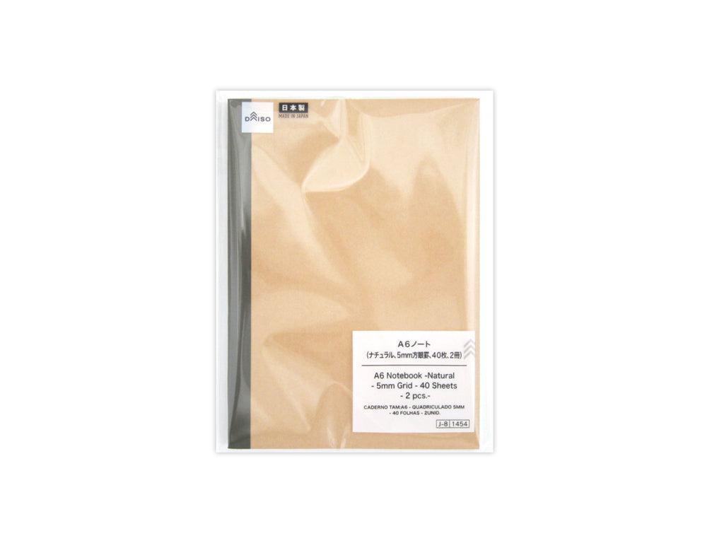 Ａ６ノート（ナチュラル、５ｍｍ方眼罫、４０枚、２冊） ダイソー(DAISO)